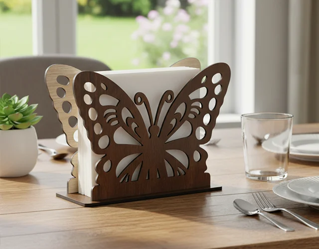 Wooden Butterfly Tissue & Napkin Holder for Dining Table