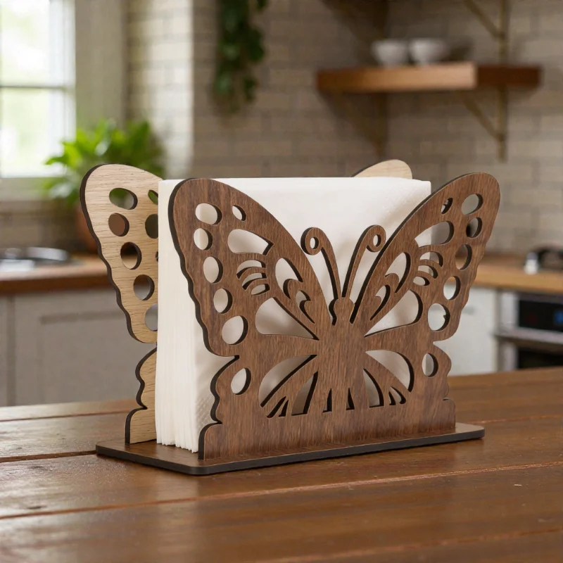Wooden Butterfly Tissue & Napkin Holder for Dining Table