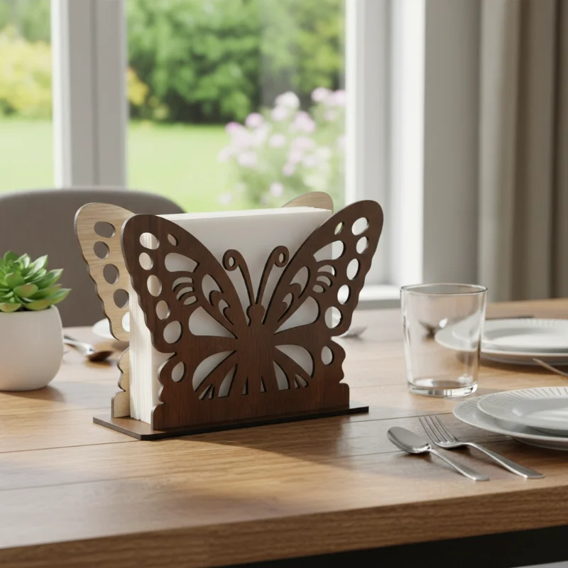 Wooden Butterfly Tissue & Napkin Holder for Dining Table
