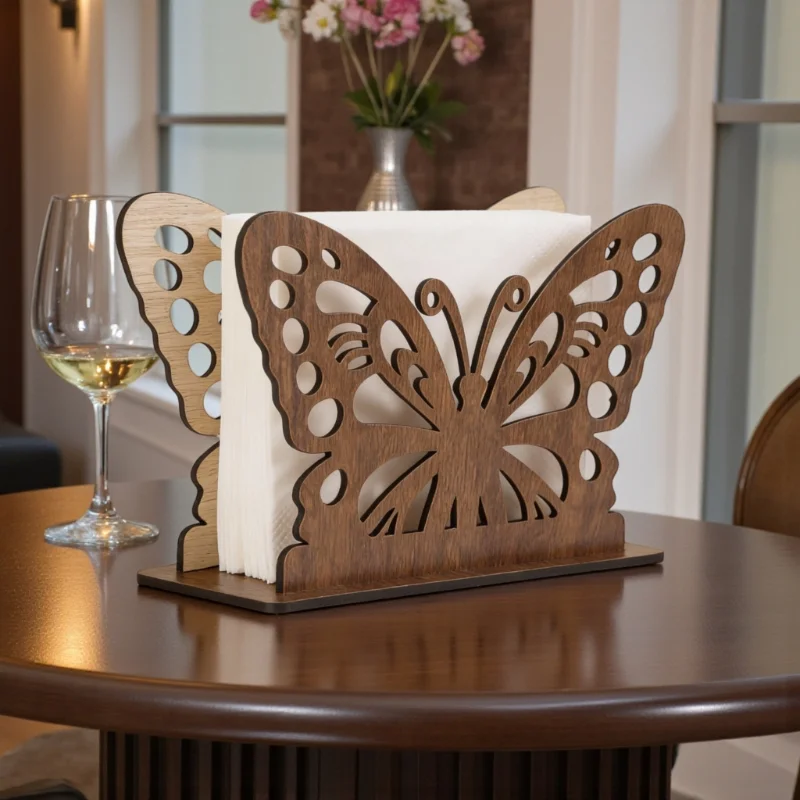 Wooden Butterfly Tissue & Napkin Holder for Dining Table