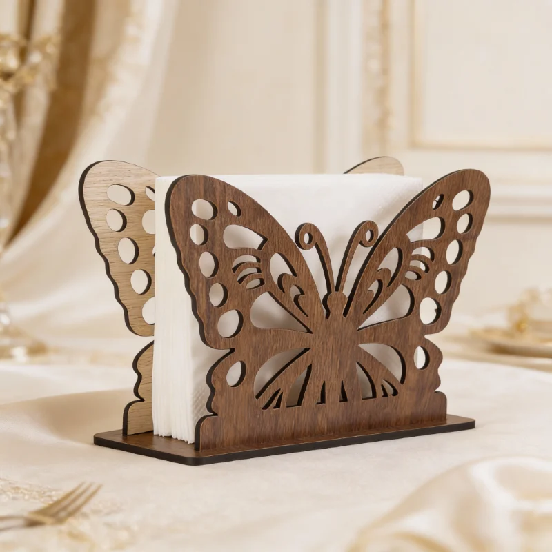 Wooden Butterfly Tissue & Napkin Holder for Dining Table