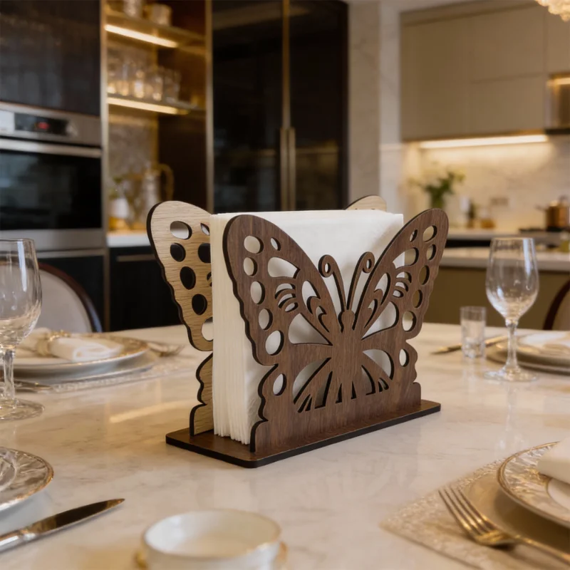 Wooden Butterfly Tissue & Napkin Holder for Dining Table