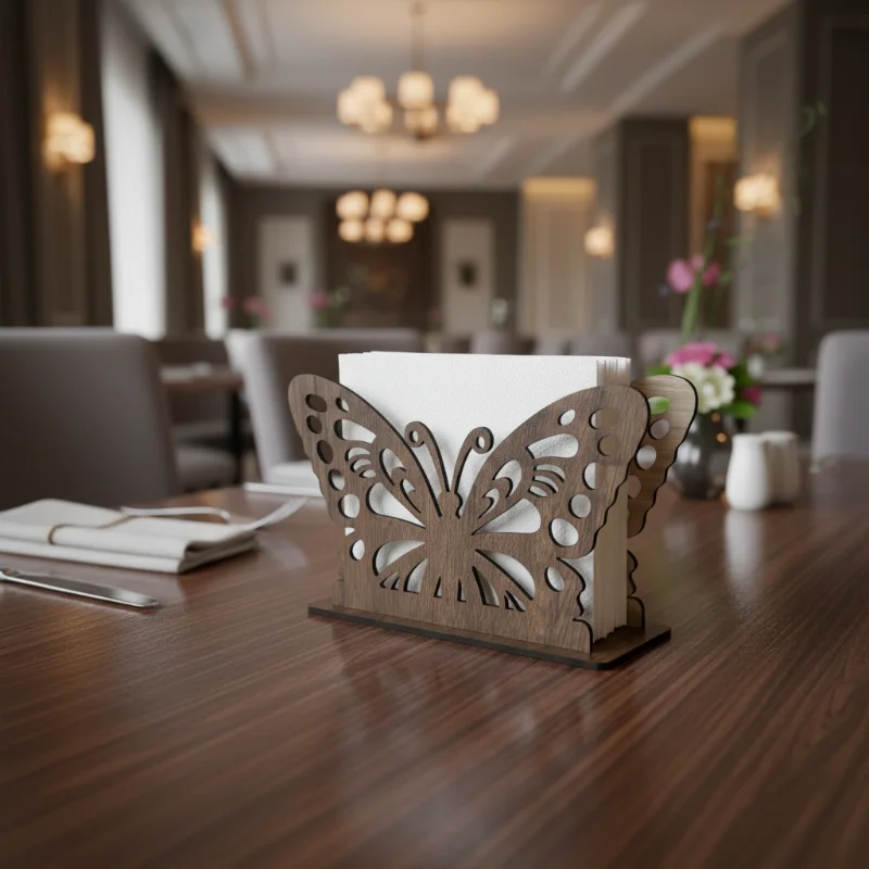 Wooden Butterfly Tissue & Napkin Holder for Dining Table