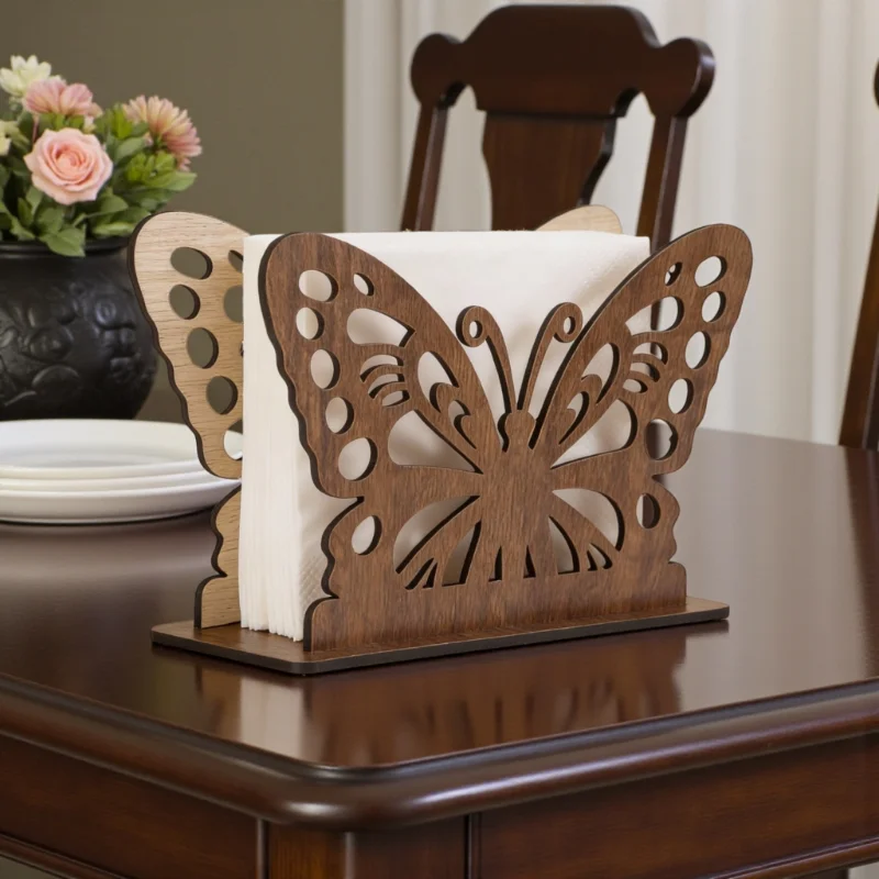 Wooden Butterfly Tissue & Napkin Holder for Dining Table