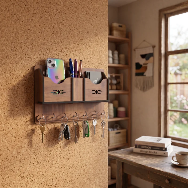 Multi Utility Wooden Wall Key Holder Organizer