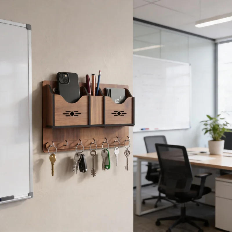 Multi Utility Wooden Wall Key Holder Organizer