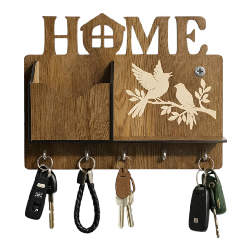 HOME Birds Wooden Wall Key Holder Organizer