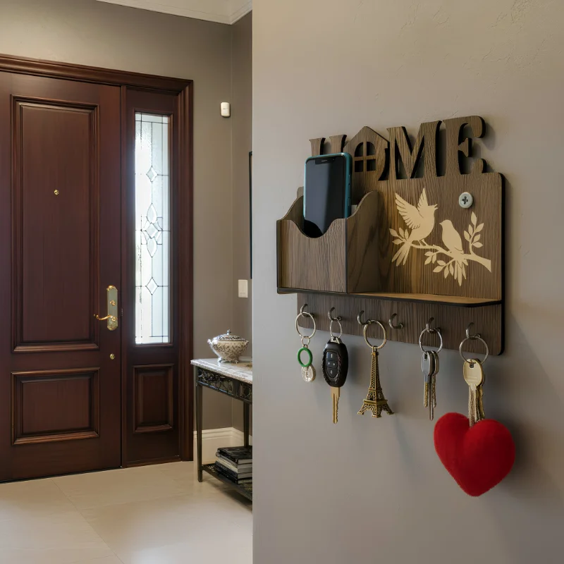 HOME Birds Wooden Wall Key Holder Organizer