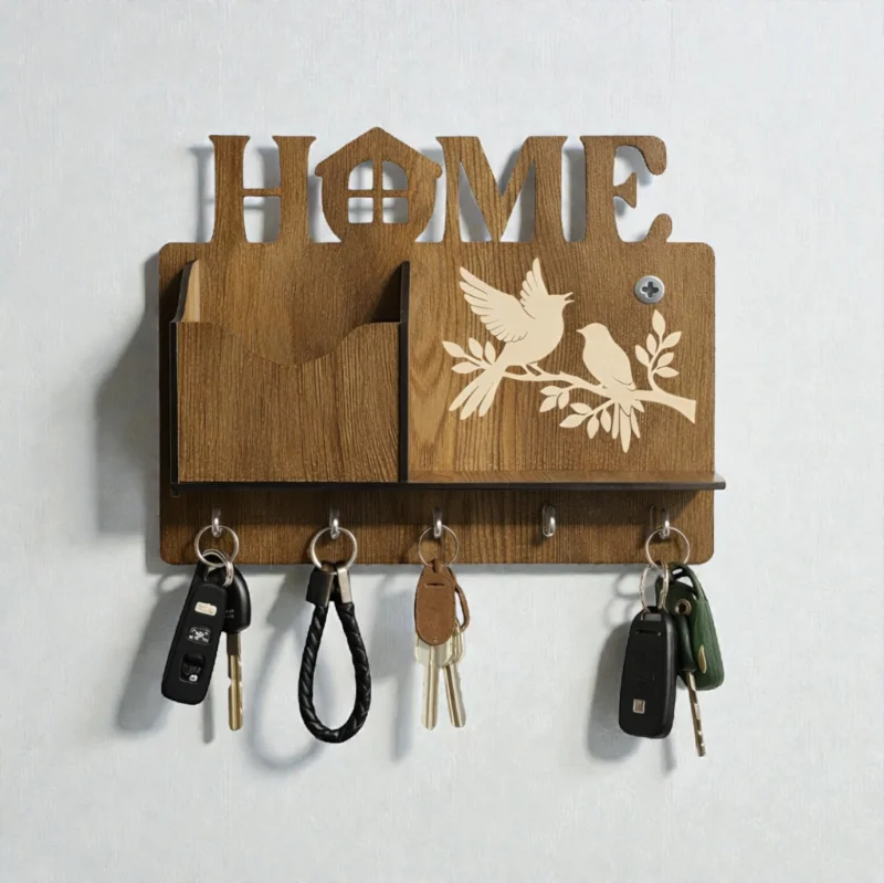 HOME Birds Wooden Wall Key Holder Organizer