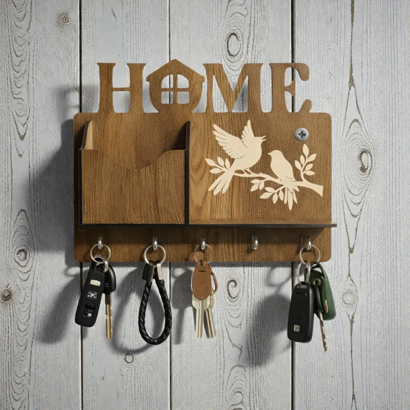 HOME Birds Wooden Wall Key Holder Organizer