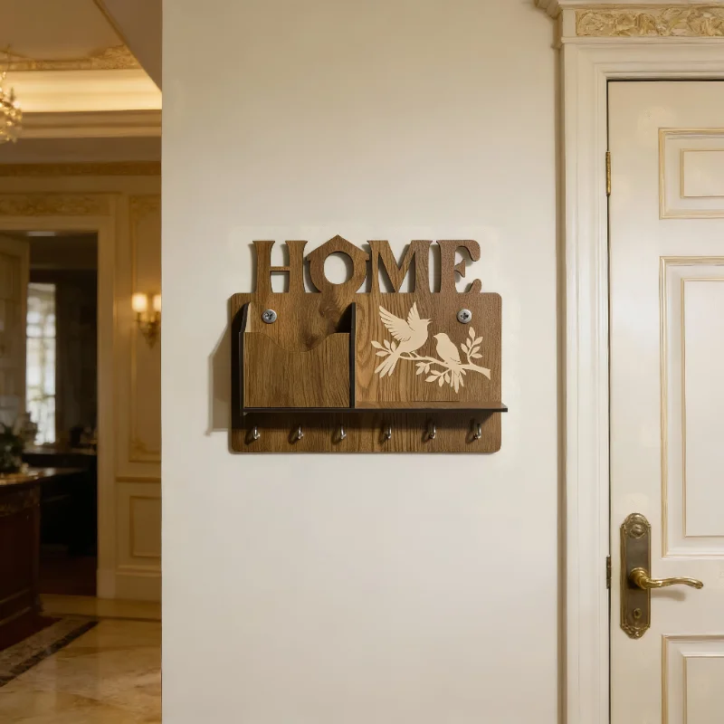 HOME Birds Wooden Wall Key Holder Organizer
