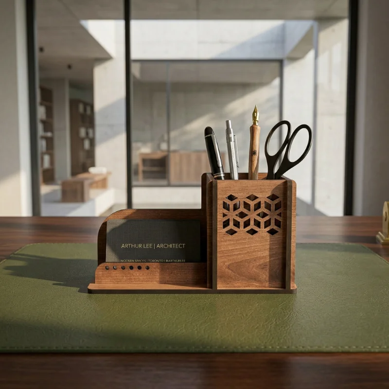 Modern Wooden Pen Holder & Visiting Card Stand