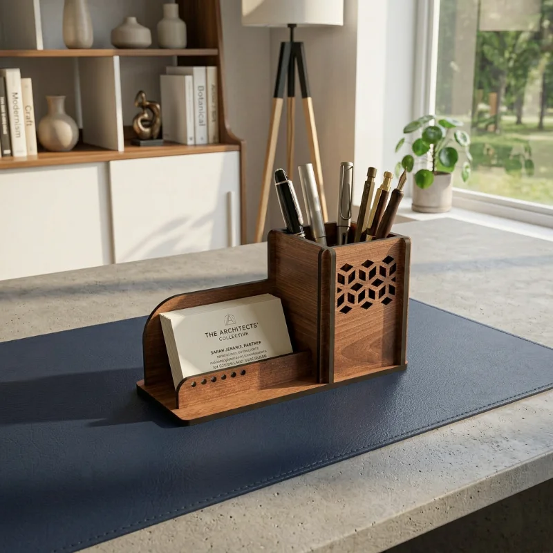 Modern Wooden Pen Holder & Visiting Card Stand