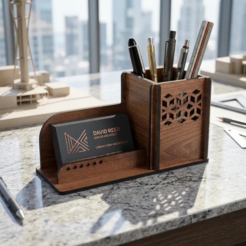 Modern Wooden Pen Holder & Visiting Card Stand