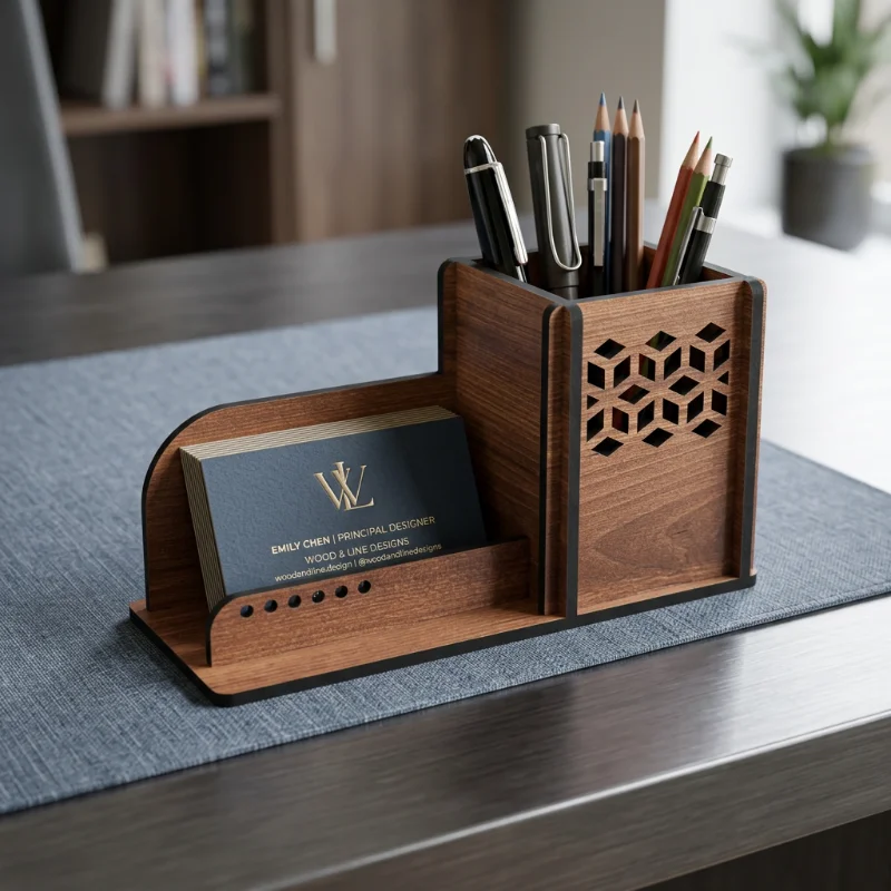 Modern Wooden Pen Holder & Visiting Card Stand