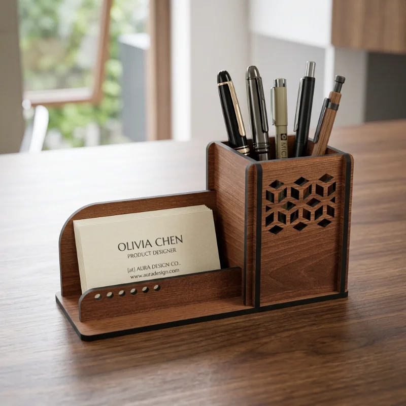 Modern Wooden Pen Holder & Visiting Card Stand