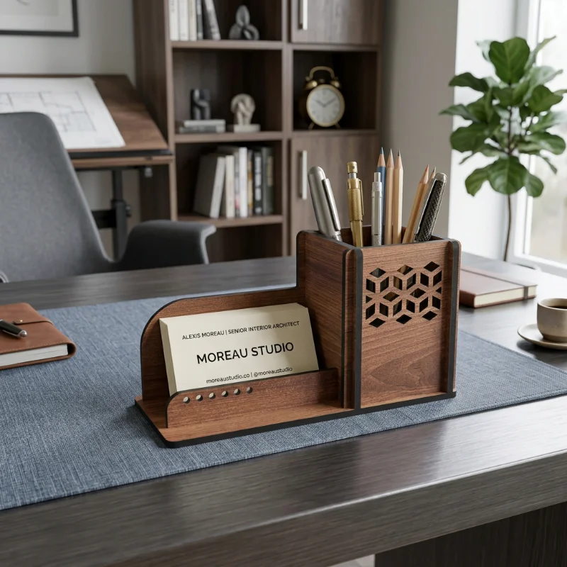 Modern Wooden Pen Holder & Visiting Card Stand