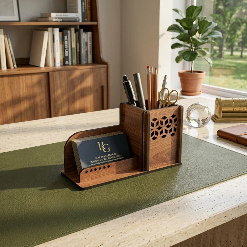 Modern Wooden Pen Holder & Visiting Card Stand