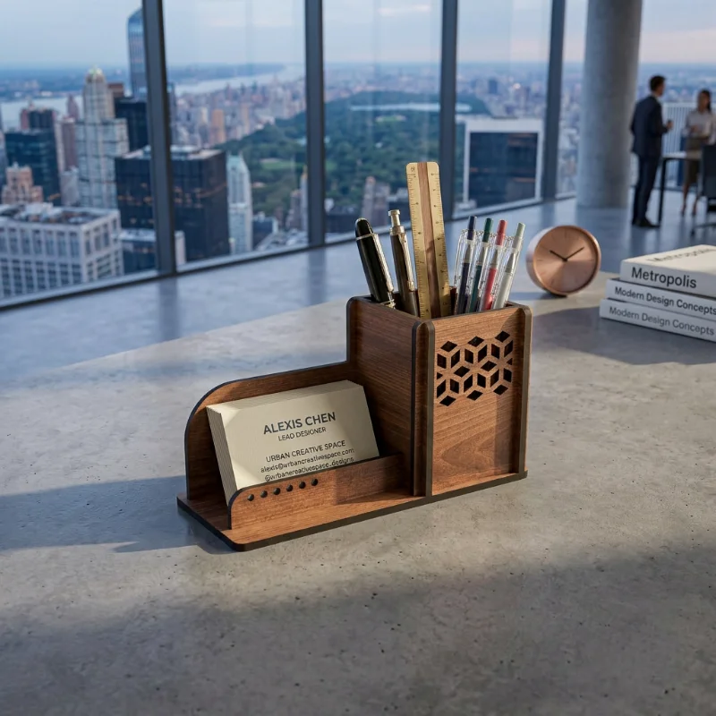 Modern Wooden Pen Holder & Visiting Card Stand