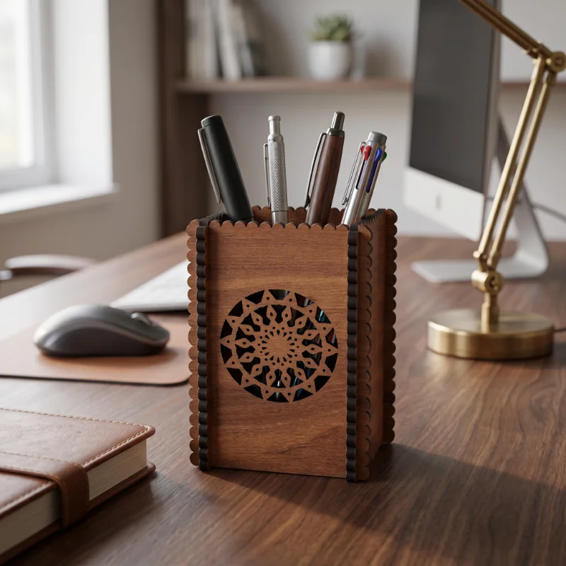 Mandala Wooden Pen Holder Organizer