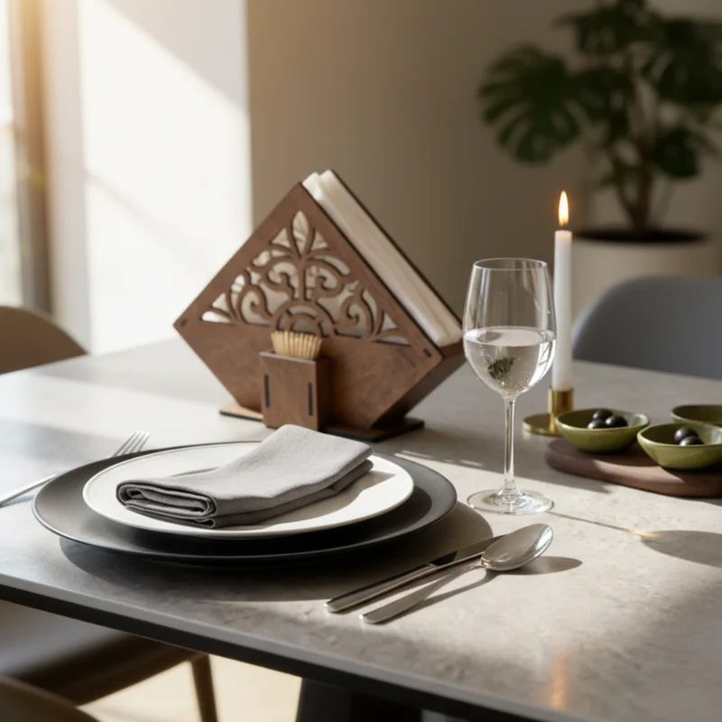 Wooden Tissue & Napkin Holder with Built-in Toothpick Stand