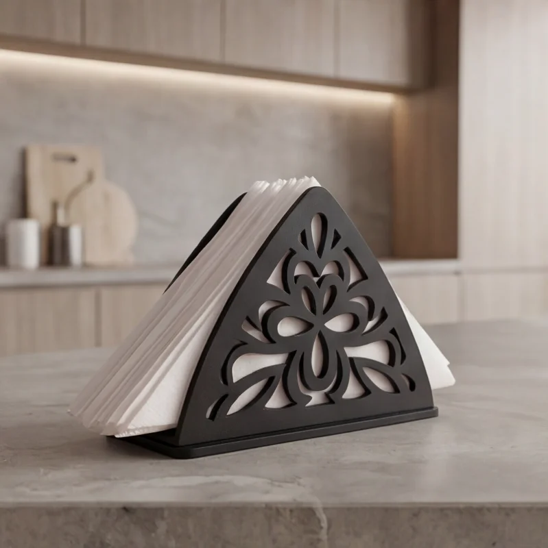 Black Wooden Tissue & Napkin Holder for Dining Table