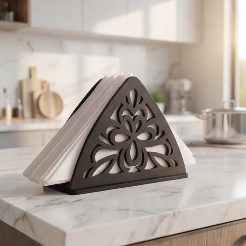 Black Wooden Tissue & Napkin Holder for Dining Table