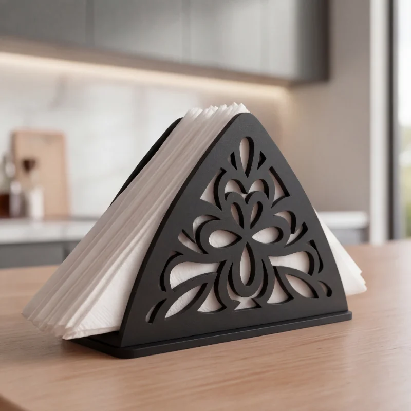 Black Wooden Tissue & Napkin Holder for Dining Table
