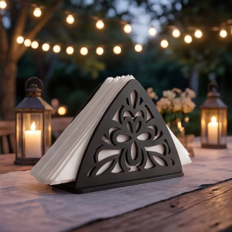 Black Wooden Tissue & Napkin Holder for Dining Table