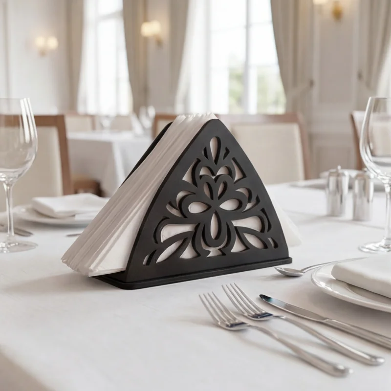 Black Wooden Tissue & Napkin Holder for Dining Table