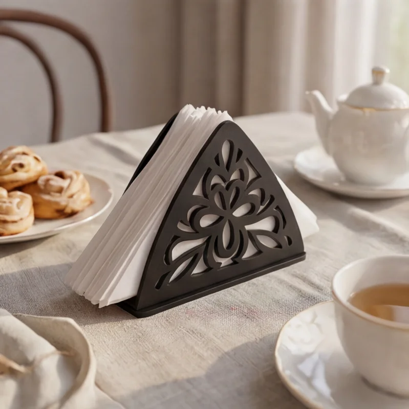 Black Wooden Tissue & Napkin Holder for Dining Table