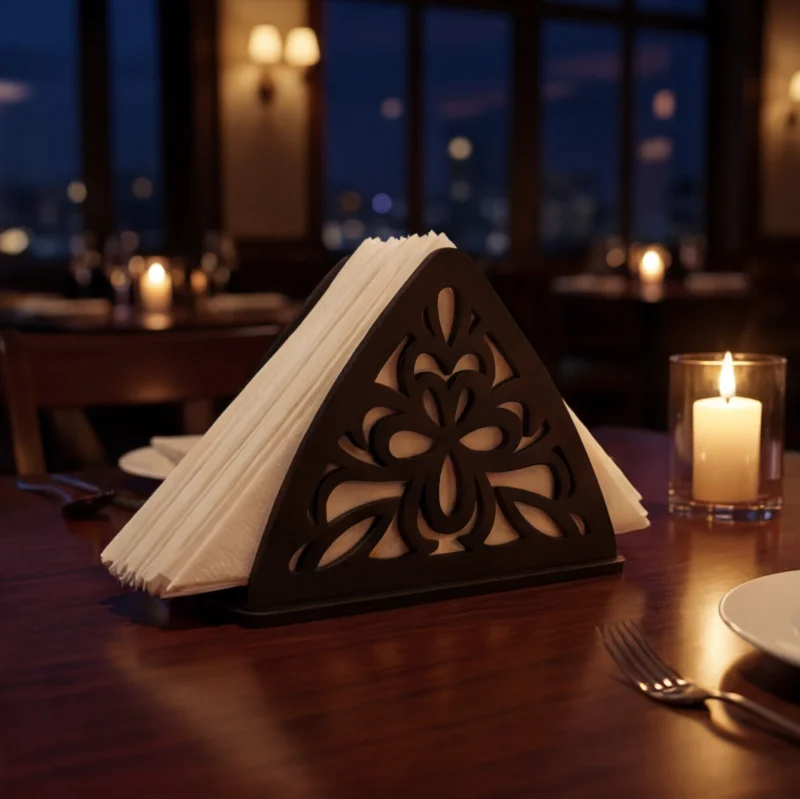 Black Wooden Tissue & Napkin Holder for Dining Table