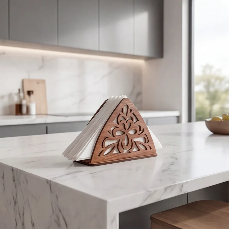 Elegant Wooden Laser-Cut Tissue / Napkin Holder