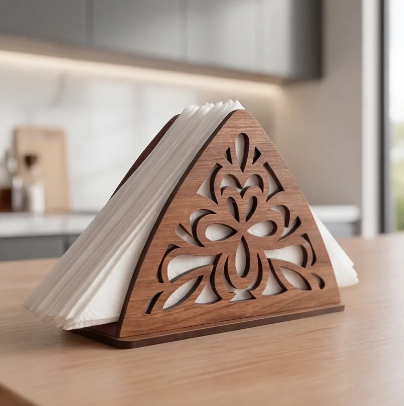Elegant Wooden Laser-Cut Tissue / Napkin Holder