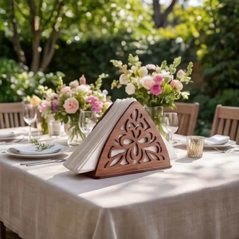 Elegant Wooden Laser-Cut Tissue / Napkin Holder