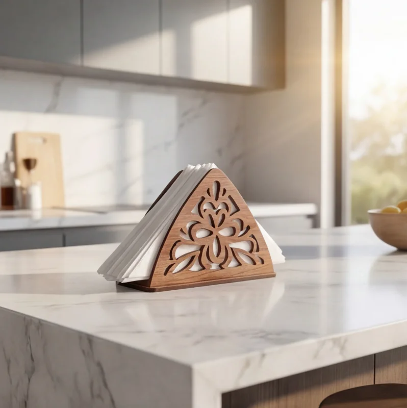 Elegant Wooden Laser-Cut Tissue / Napkin Holder