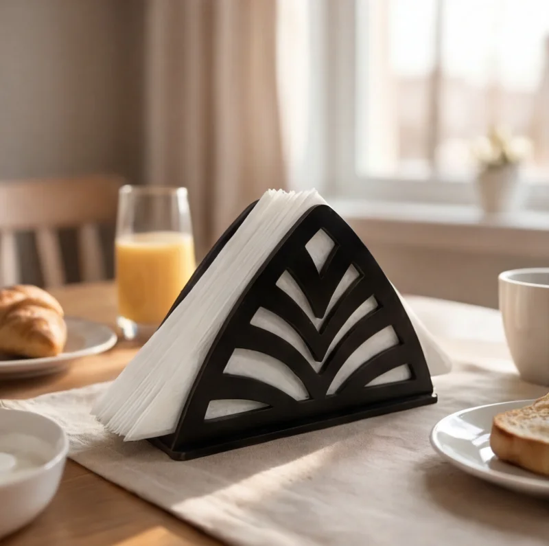 Palm Cut Modern Black Wooden Tissue & Napkin Holder