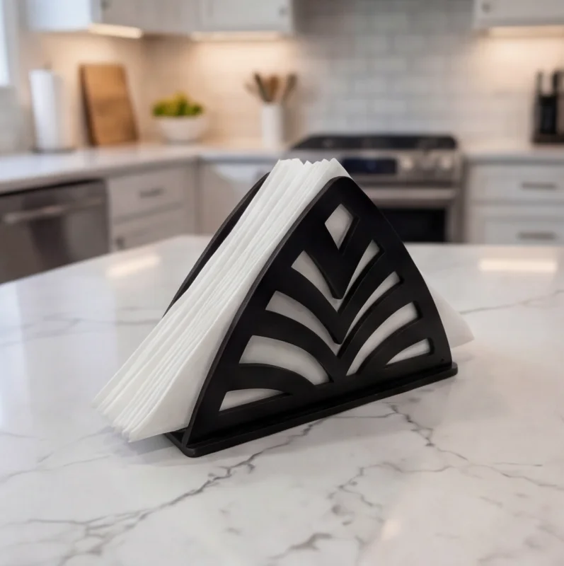 Palm Cut Modern Black Wooden Tissue & Napkin Holder