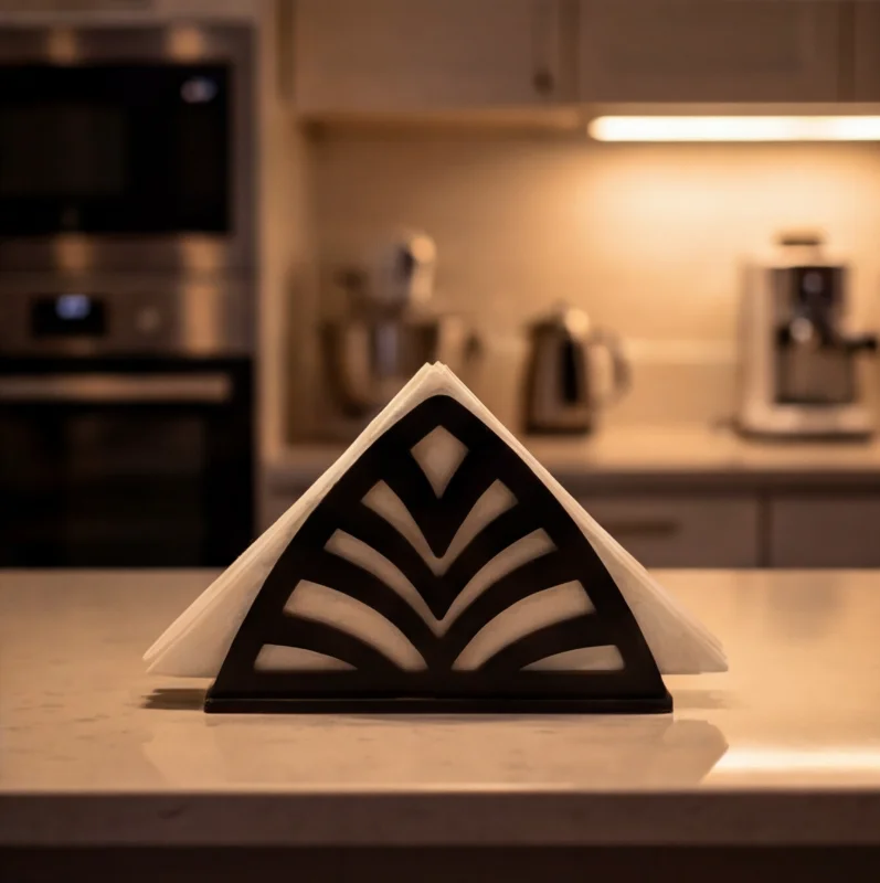 Palm Cut Modern Black Wooden Tissue & Napkin Holder