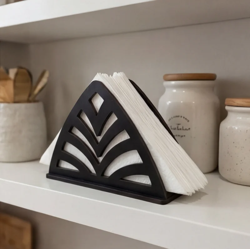 Palm Cut Modern Black Wooden Tissue & Napkin Holder