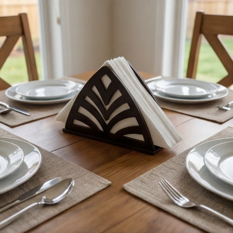 Palm Cut Modern Black Wooden Tissue & Napkin Holder