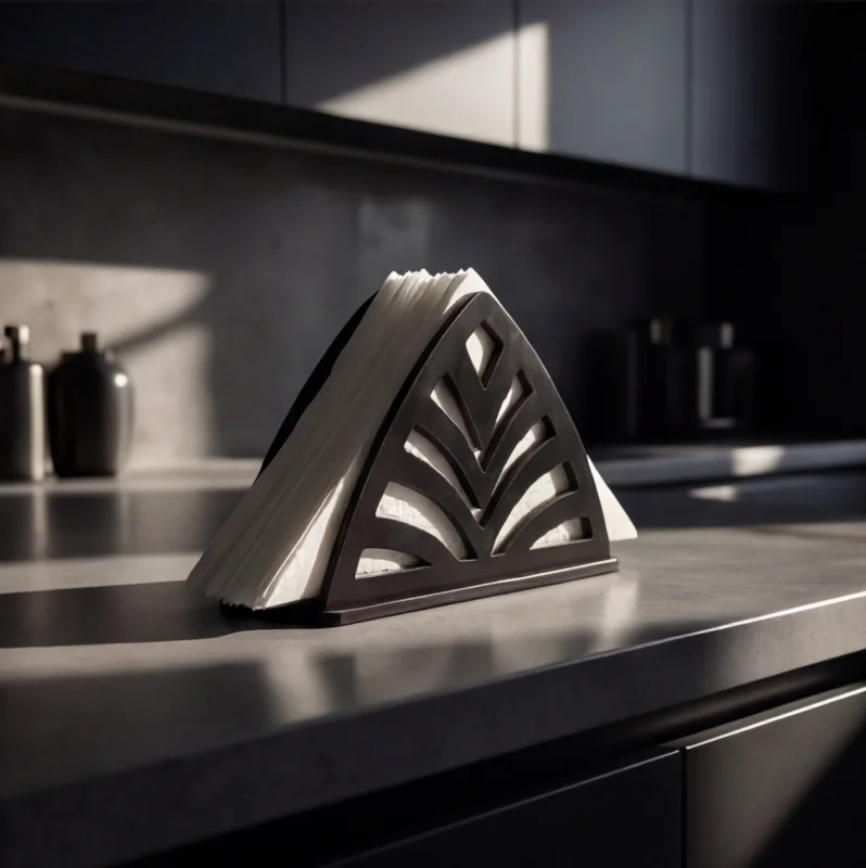 Palm Cut Modern Black Wooden Tissue & Napkin Holder