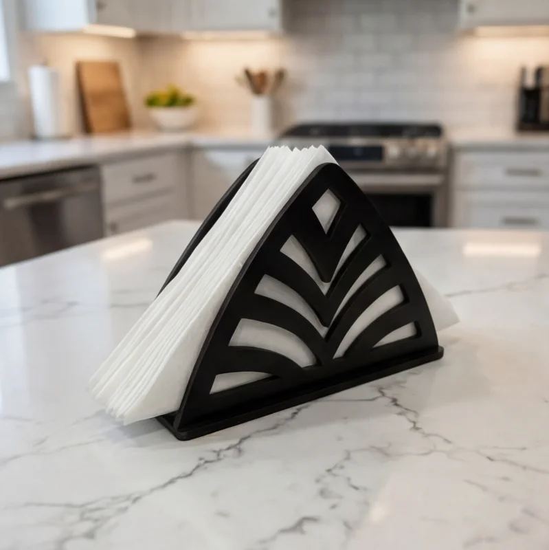 Palm Cut Modern Black Wooden Tissue & Napkin Holder