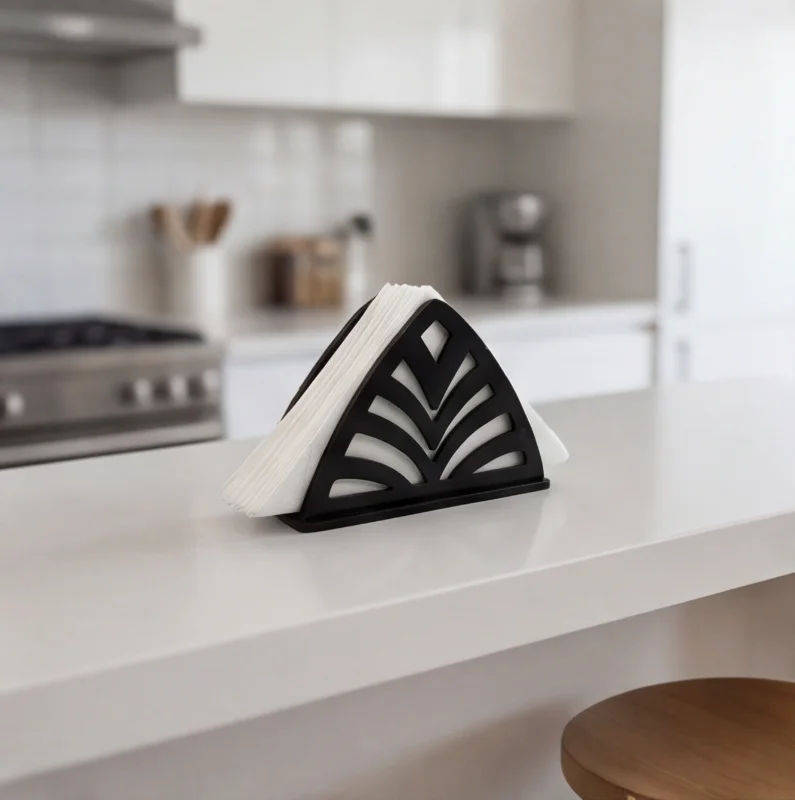 Palm Cut Modern Black Wooden Tissue & Napkin Holder