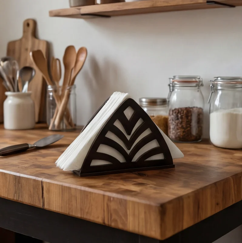 Palm Cut Modern Black Wooden Tissue & Napkin Holder