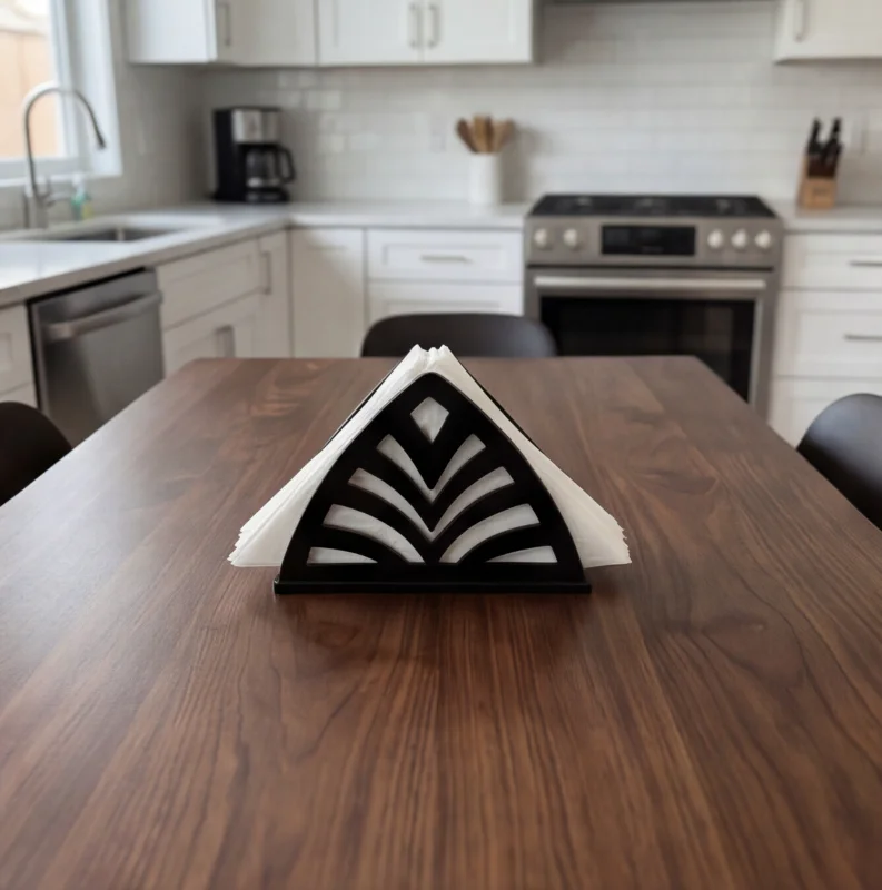 Palm Cut Modern Black Wooden Tissue & Napkin Holder