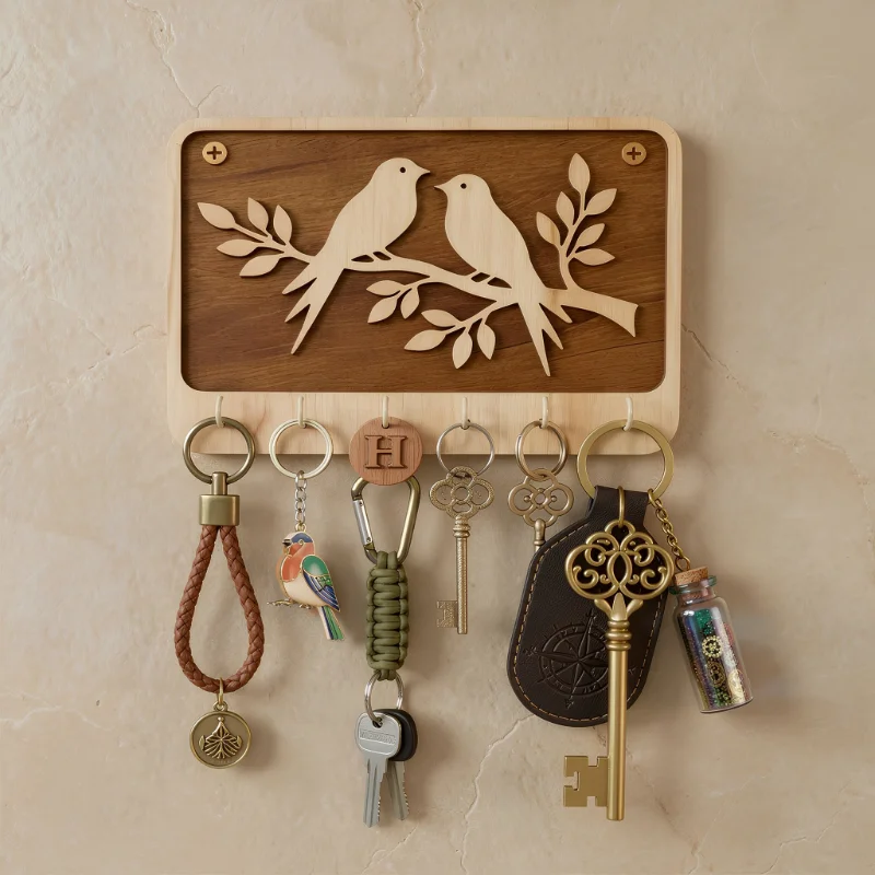 Love Birds Wooden Wall Key Holder