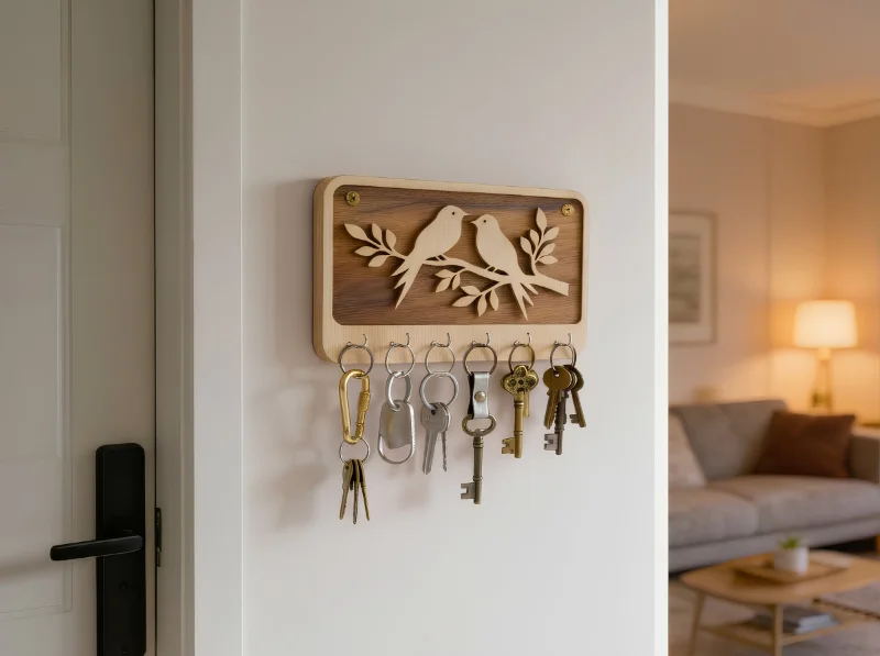 Love Birds Wooden Wall Key Holder