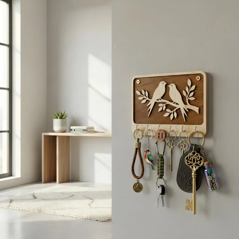 Love Birds Wooden Wall Key Holder