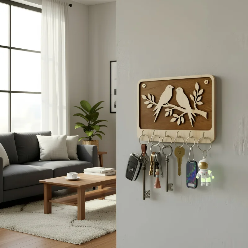 Love Birds Wooden Wall Key Holder